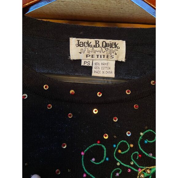 Vtg Jack B Quick Santa Christ Tree‎ Embroider Embellish Blk LP Knit Top  Sweater - Picture 4 of 10